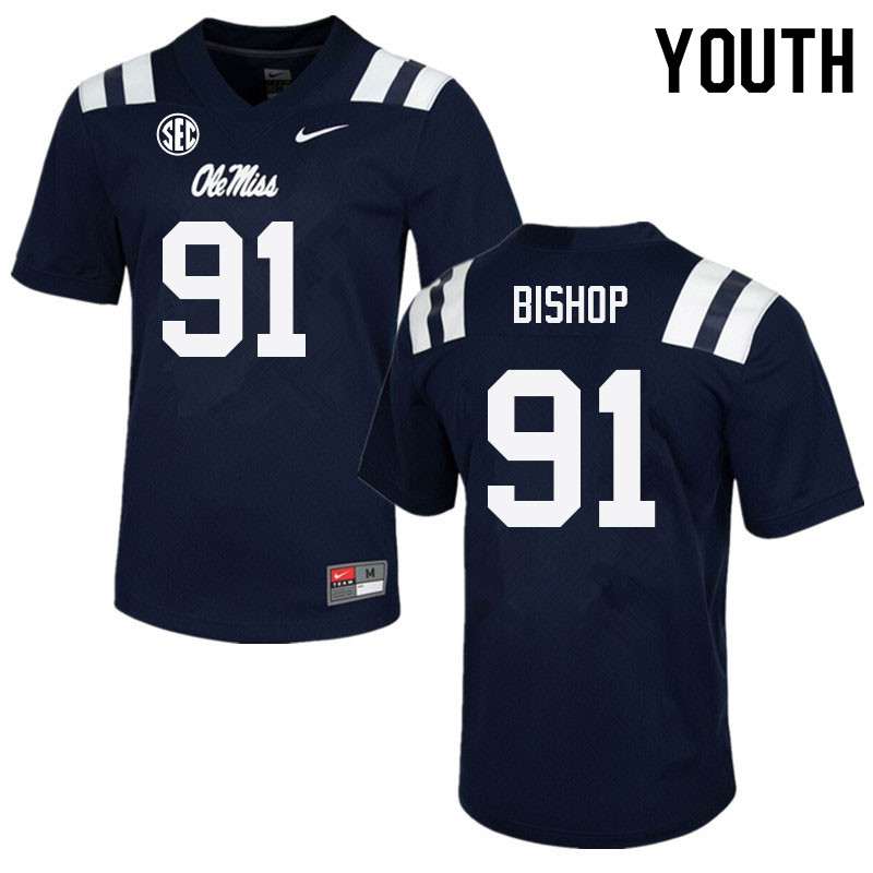 Youth #91 Aubrey Bishop Ole Miss Rebels College Football Jerseys Sale-Navy